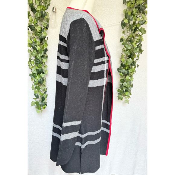 Anne Klein Cotton Acrylic Blend Black White Red Plaid Open Cardigan Sweater - Picture 7 of 12